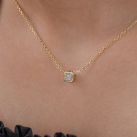 Asscher Cut Diamond Bezel Set Solitaire Necklace