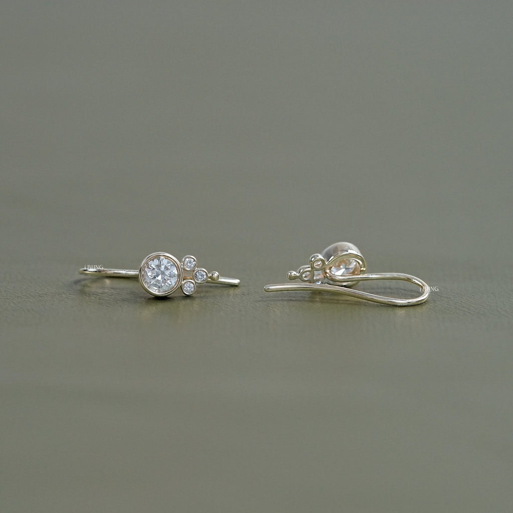Round Diamond Bezel Set Wire Earrings