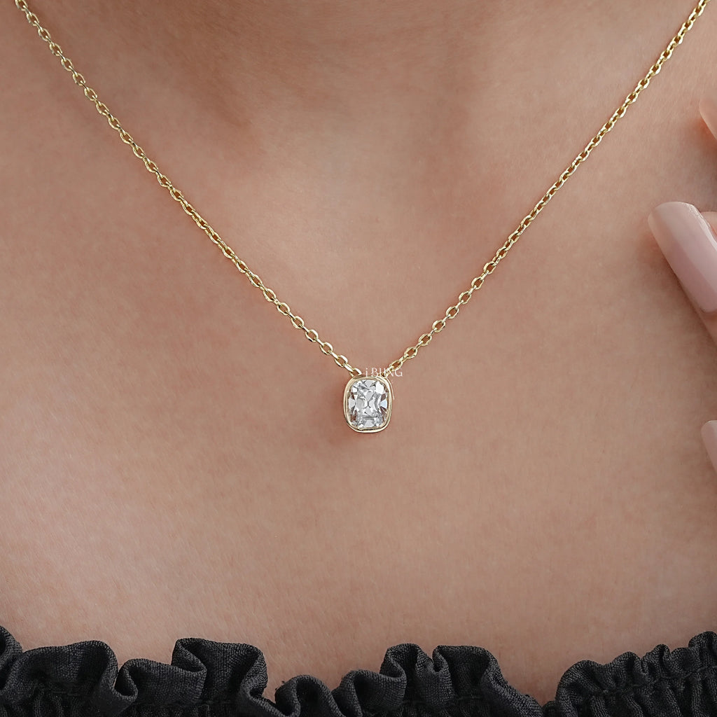 Cushion Cut Lab Diamond Bezel Set Necklace