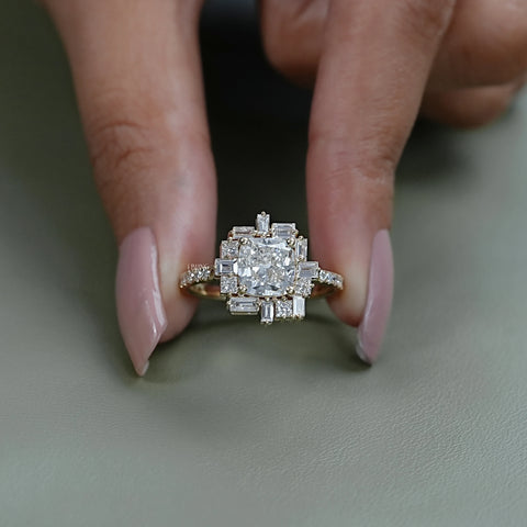 Cushion Diamond Cluster Set Halo Engagement Ring