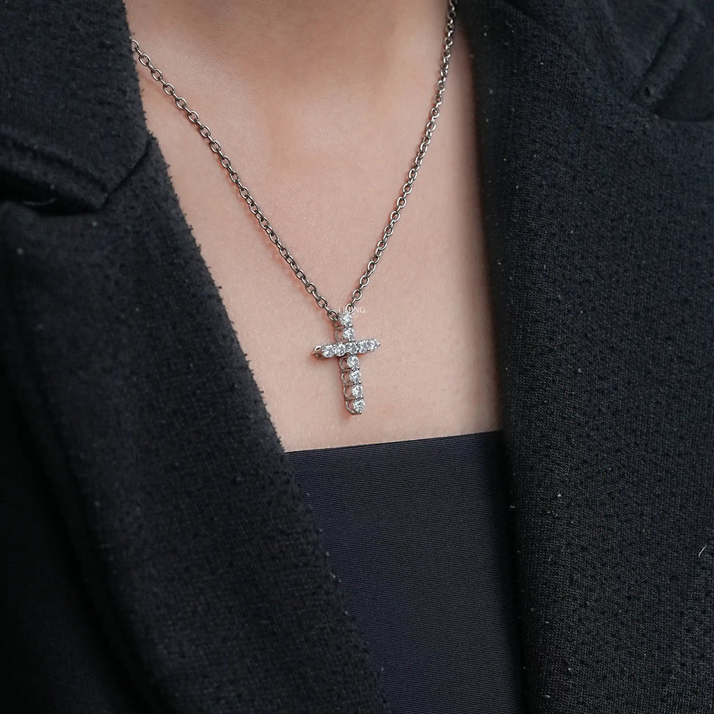 Round Lab Diamond Cross Necklace