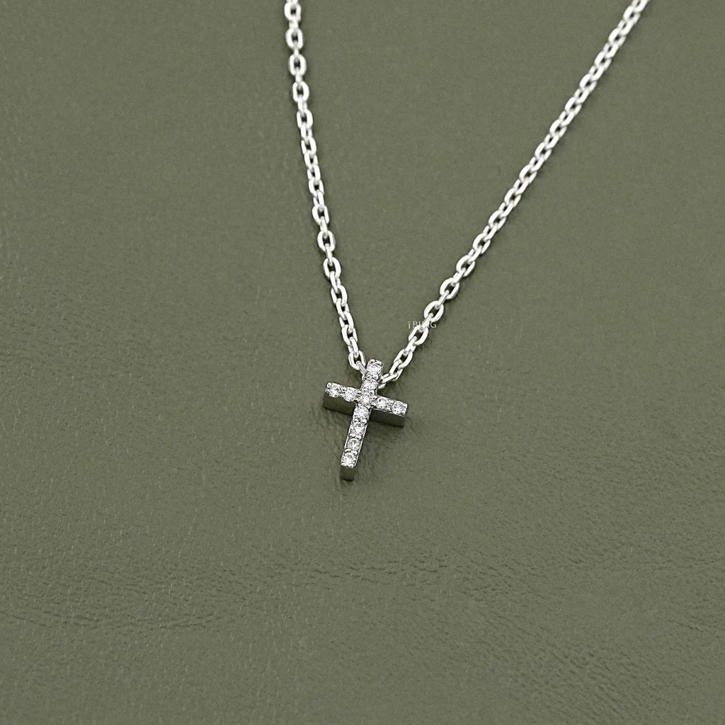Round Lab Diamond Cross Pendant