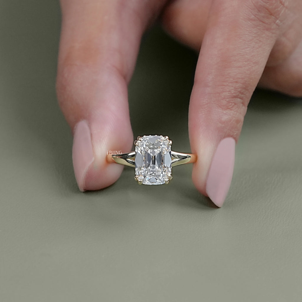 Old Mine Cushion Cut Diamond Hidden Halo Ring