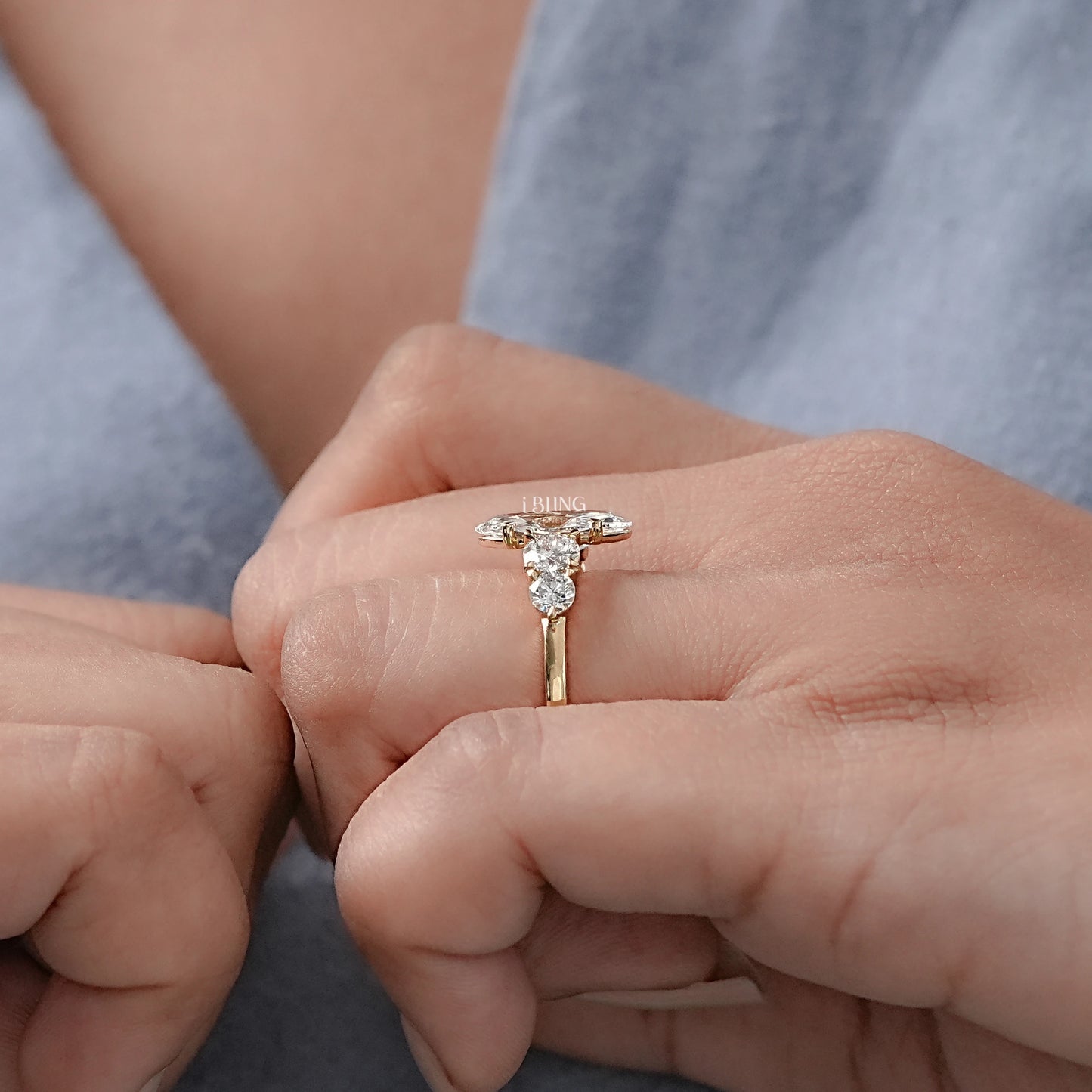 Marquise And Round Diamond Five Stone Engagement Ring 5 Stone Ring