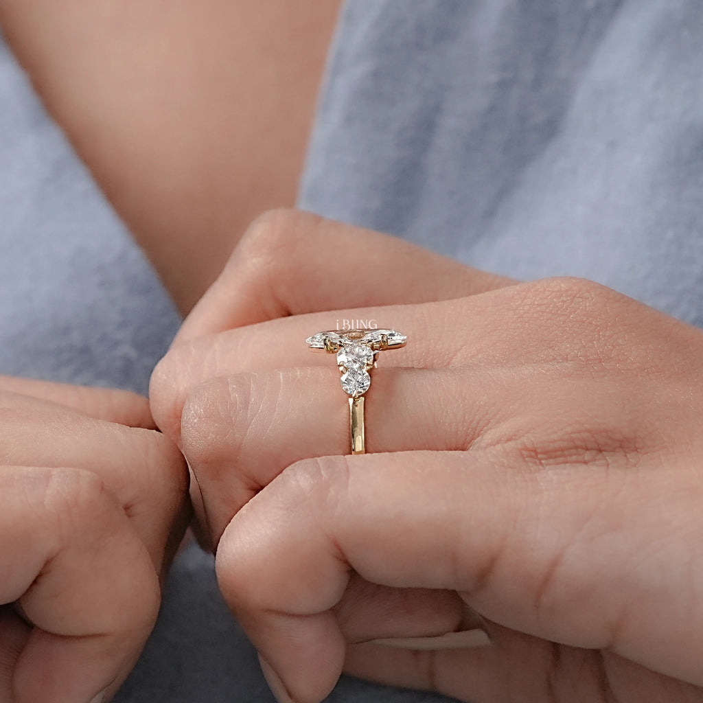 Marquise And Round Diamond Five Stone Engagement Ring