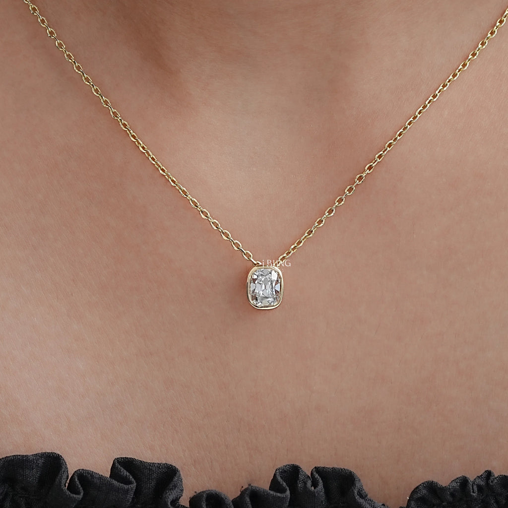 Cushion Cut Lab Diamond Bezel Set Necklace