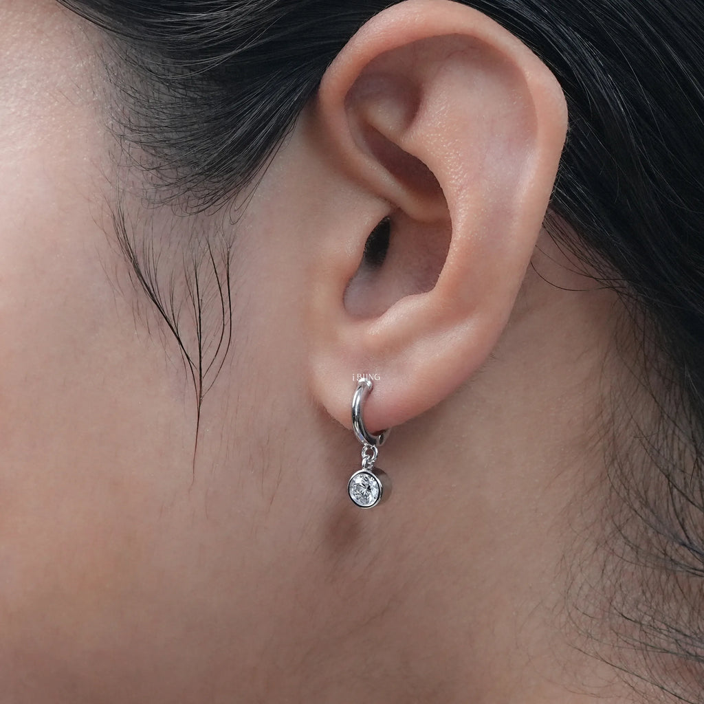 Round Lab Diamond Dangle Hoop Earrings