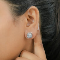 Round Rose Cut Diamond Halo Stud Earrings