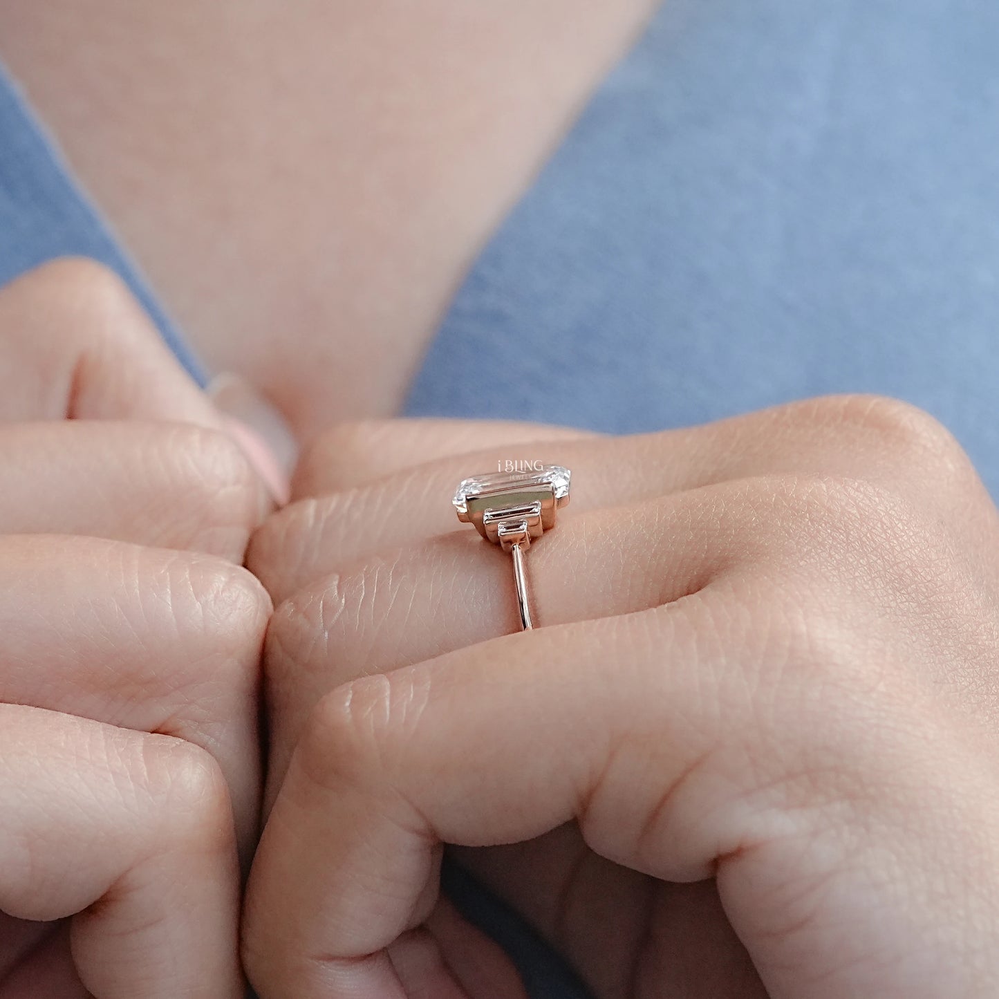 Emerald And Baguette Lab Diamond Five Stone Ring