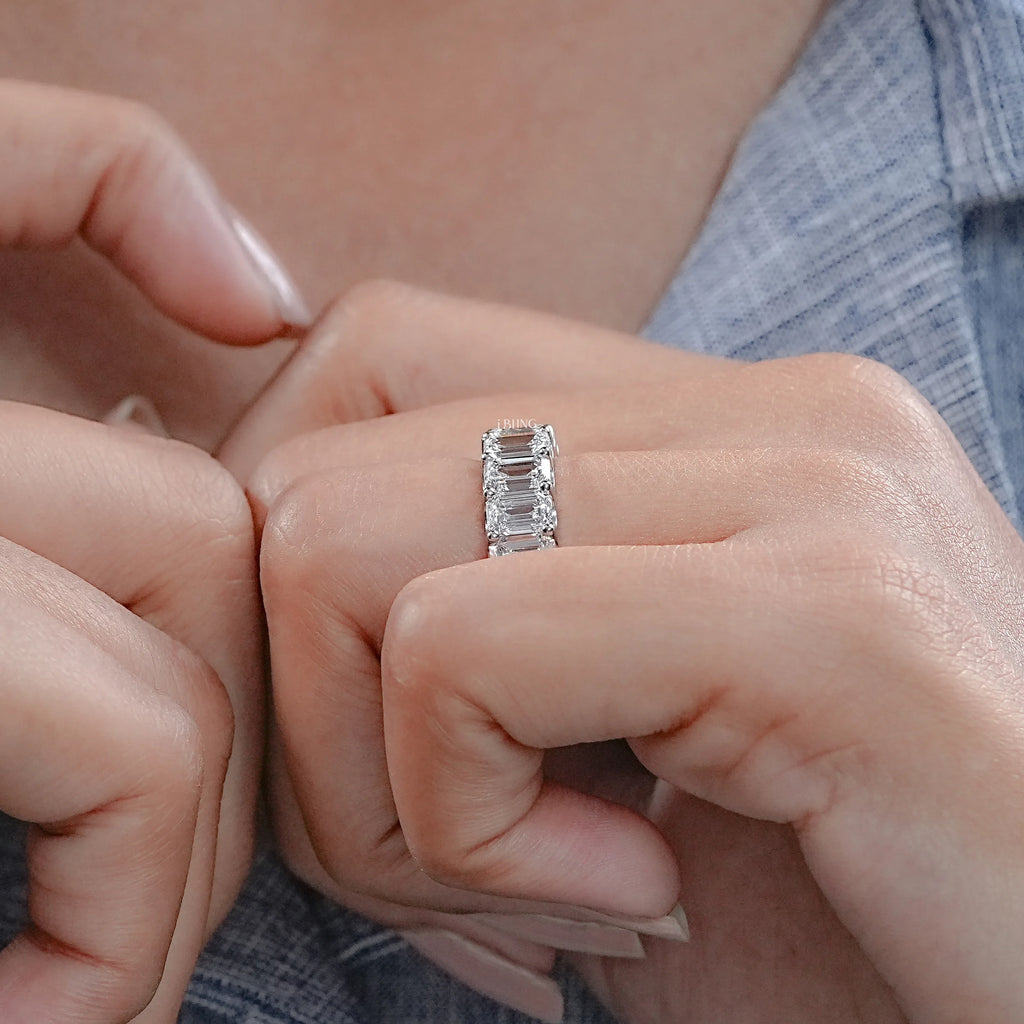Emerald Diamond Half Eternity Wedding Band