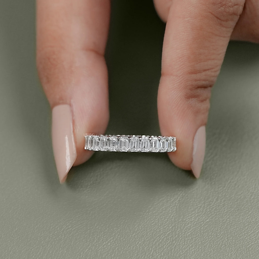 Emerald Cut Lab Diamond Full Eternity Wedding Band