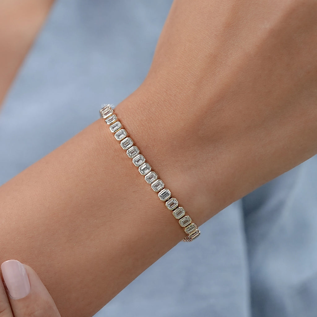 Emerald Cut Lab Diamond Bezel Tennis Bracelet