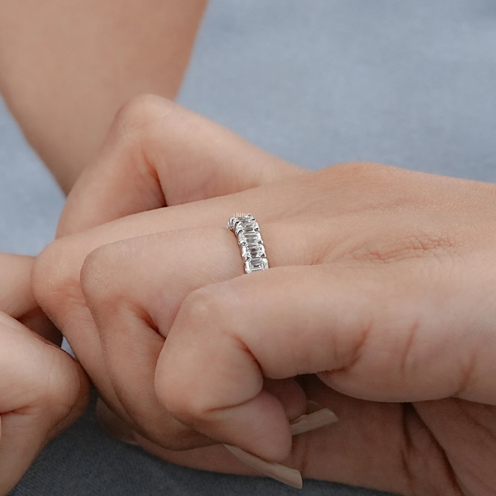 Emerald Cut Lab Diamond Full Eternity Wedding Band