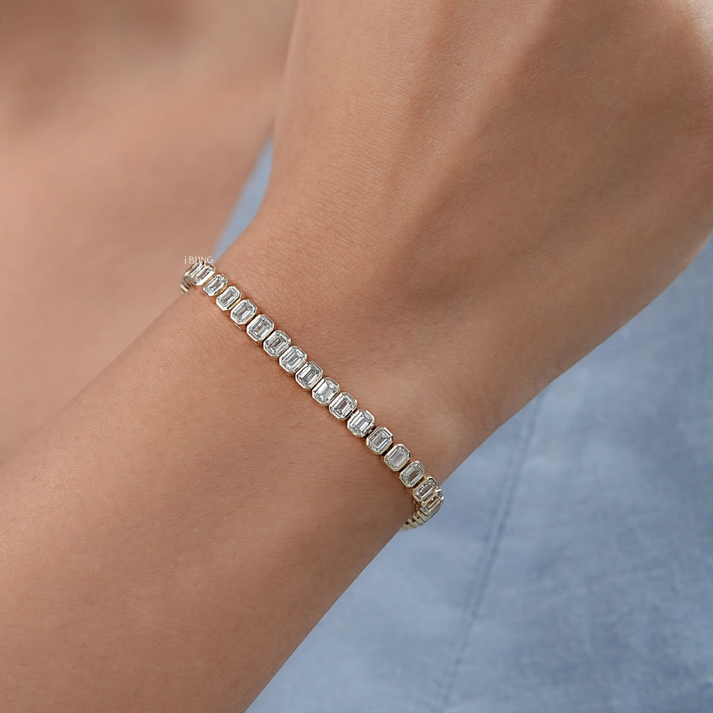 Emerald Cut Lab Diamond Bezel Tennis Bracelet