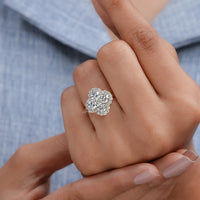 Round Lab Diamond Floral Design Halo Engagement Ring
