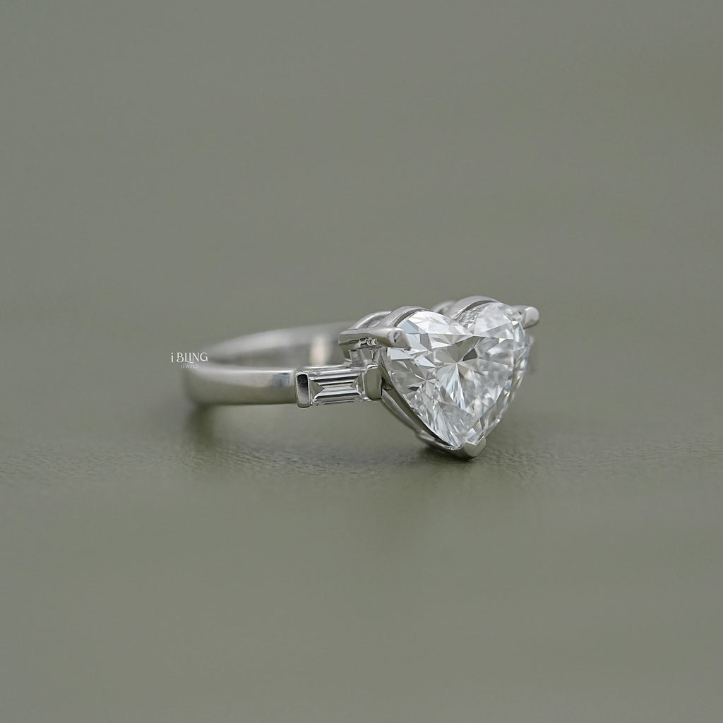 Three Stone Heart Lab Diamond Engagement Ring