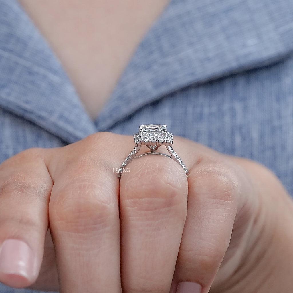 Princess Lab Diamond Halo Engagement Ring
