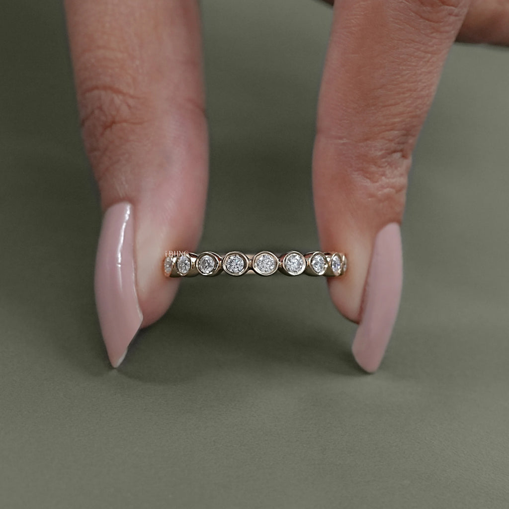 Round Lab Diamond Half Eternity Wedding Band