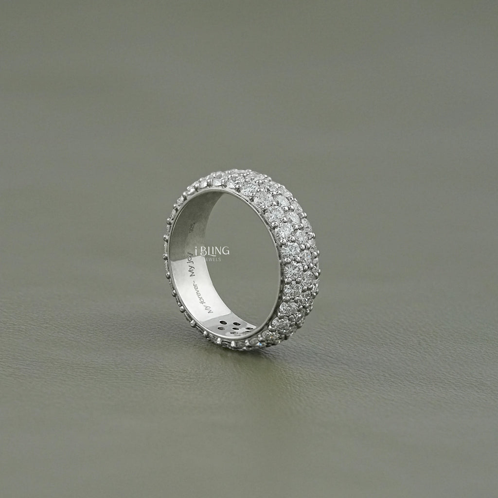 Three Row Pave Diamond Eternity Wedding Band