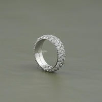 Three Row Pave Diamond Eternity Wedding Band