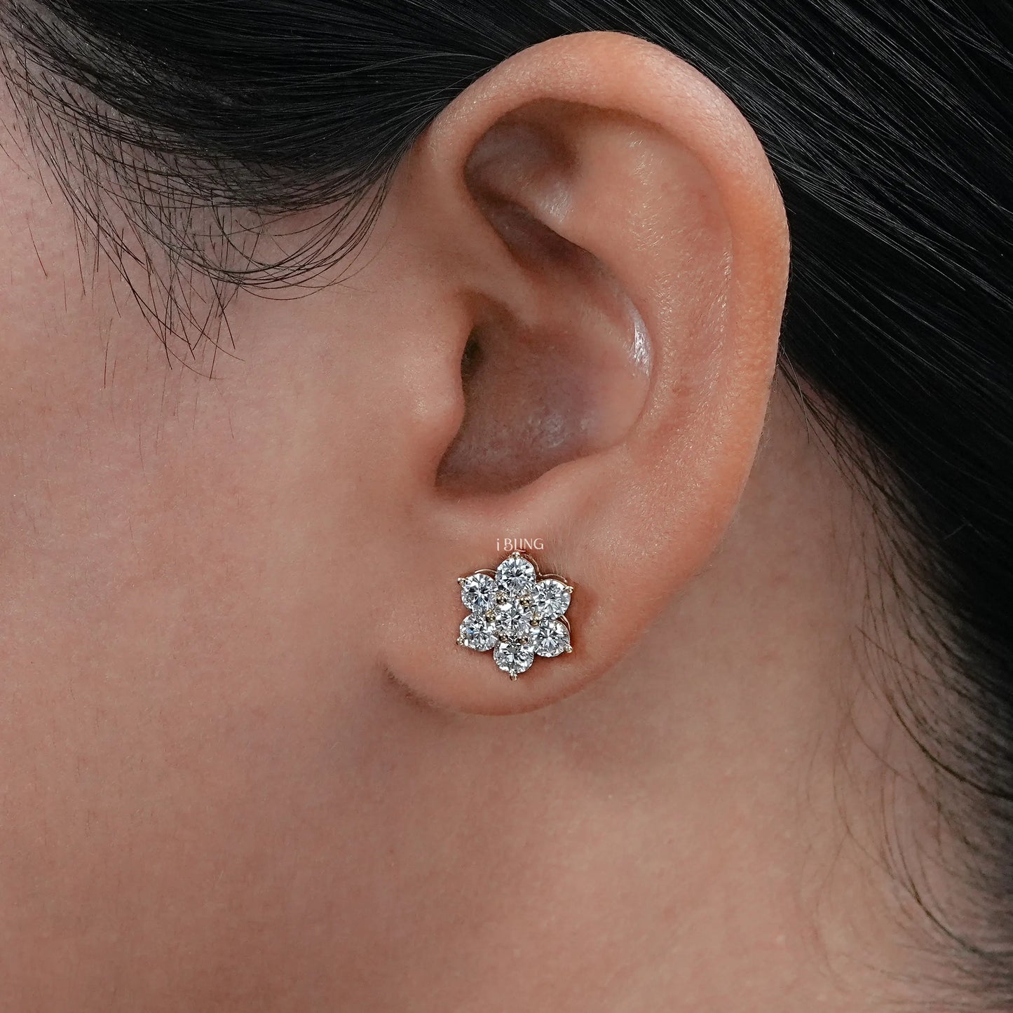 Round Lab Diamond Floral Stud Earrings