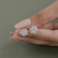 Floral Shape Round Lab Diamond Cluster Stud Earrings