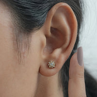 Round Lab Diamond Floral Style Halo Stud Earrings
