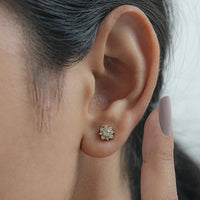 Round Lab Diamond Floral Style Halo Stud Earrings
