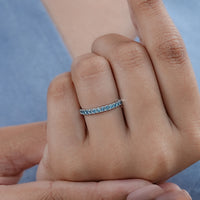 Blue Round Diamond Half Eternity Wedding Band