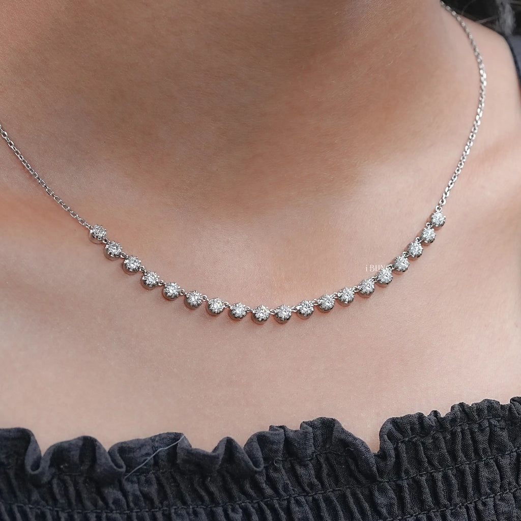 Old European Round Diamond Half Tennis Necklace
