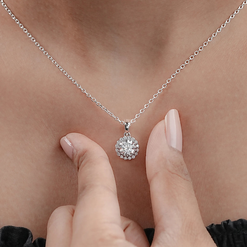 Round Diamond Halo Necklace