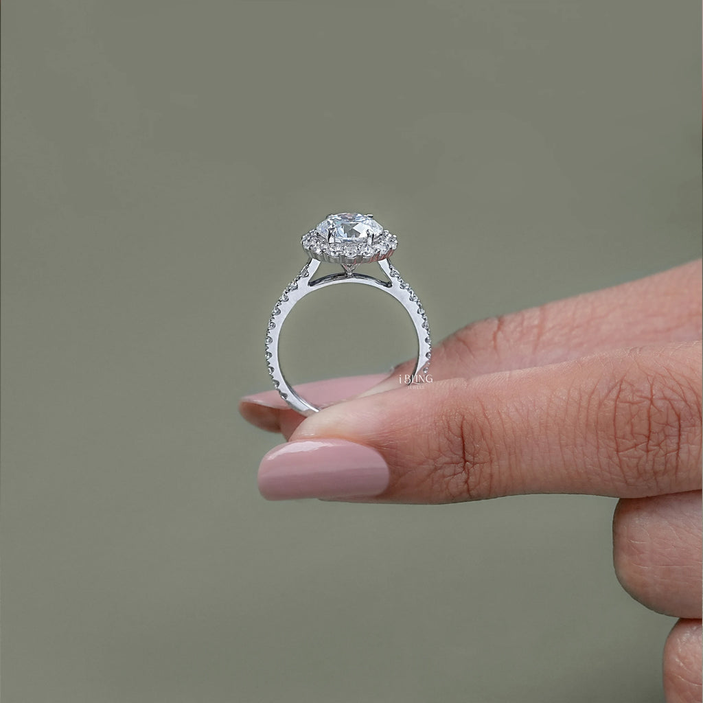 Round Lab Diamond Halo Engagement Ring