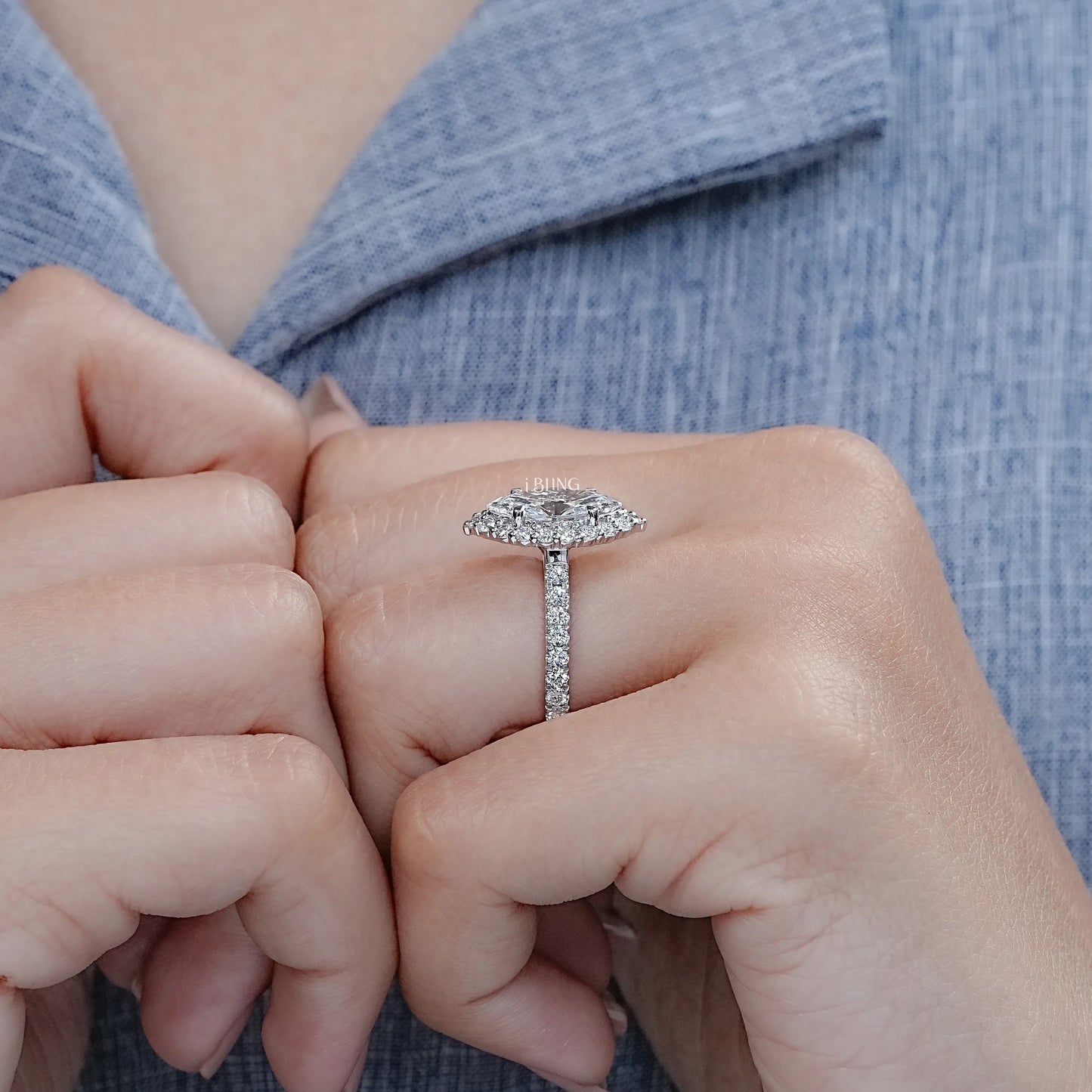 Marquise Lab Diamond Halo Engagement Ring