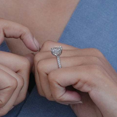 Cushion Lab Diamond Hidden Halo Solitaire Accent Ring