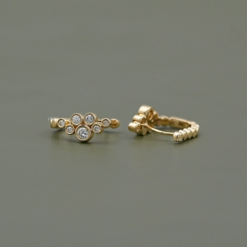 Round Cut Bezel Set Hinged Hoop Earrings