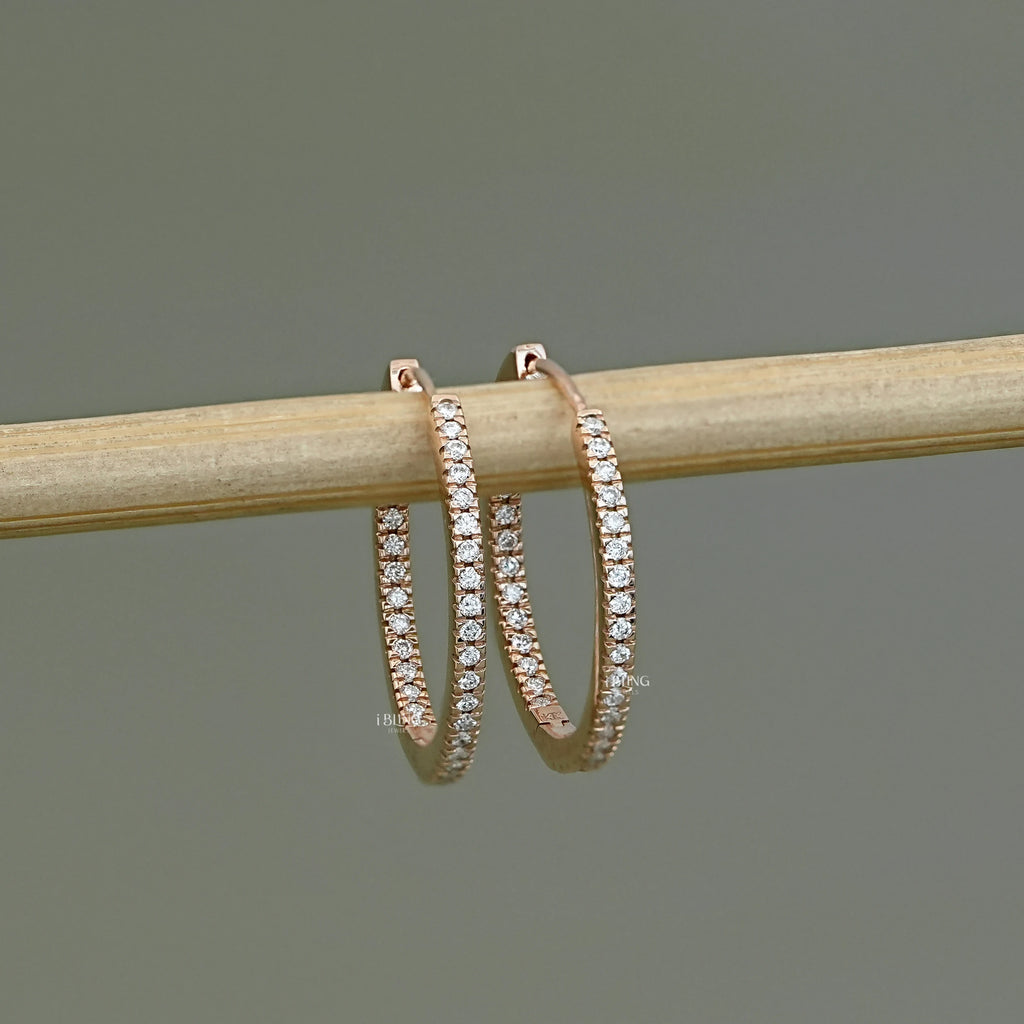 Round Lab Diamond In-Out Hoop Earrings