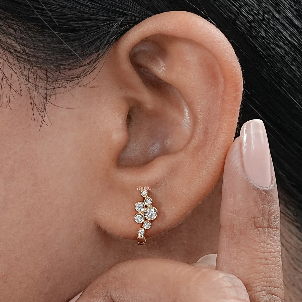 Round Cut Bezel Set Hinged Hoop Earrings