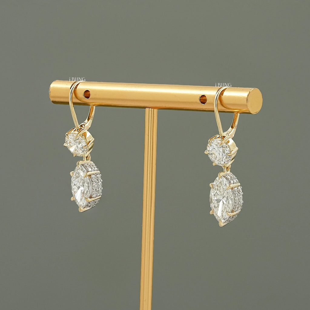 Round & Marquise Lab Diamond Dangle Drop Earrings