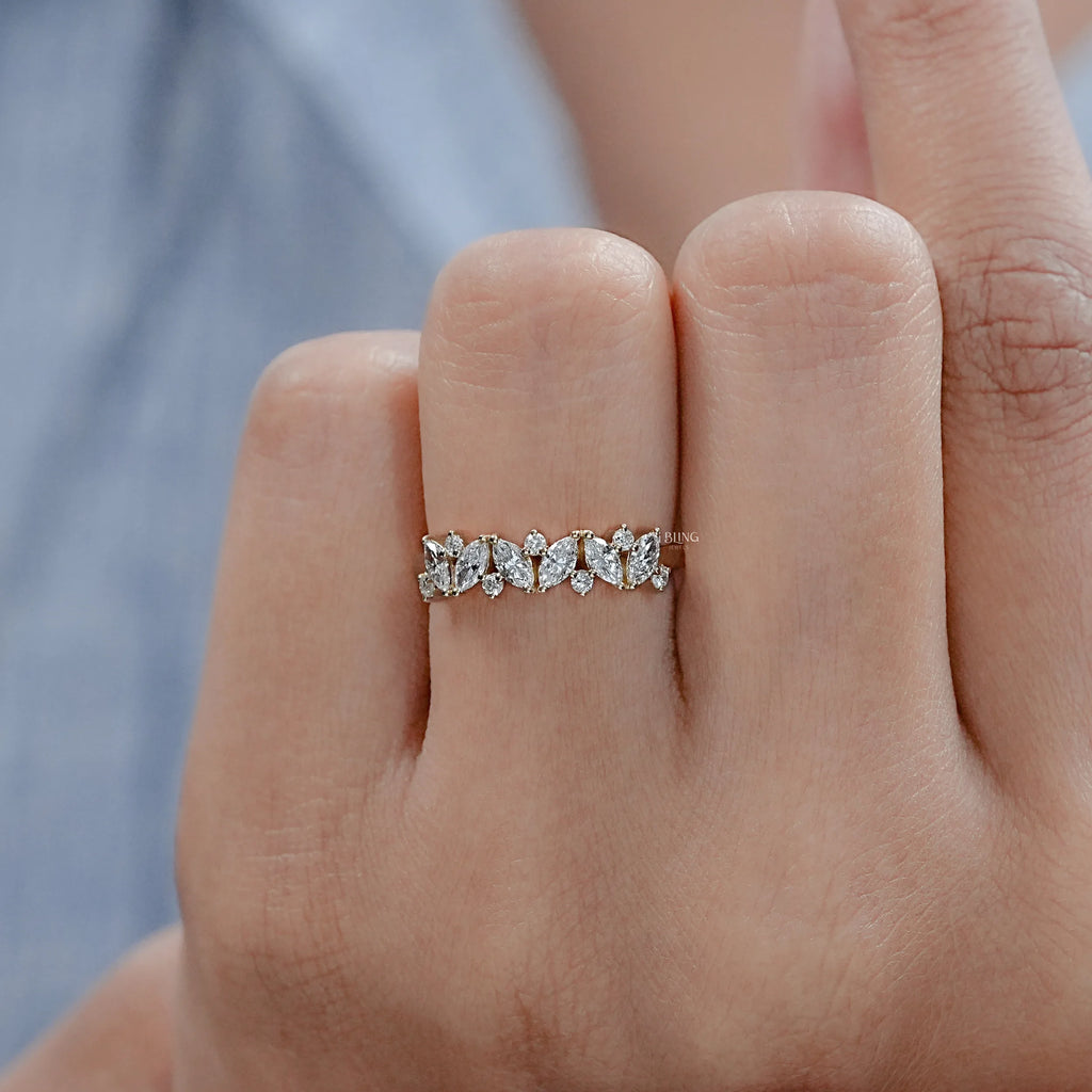 Marquise And Round Diamond Half Eternity Band