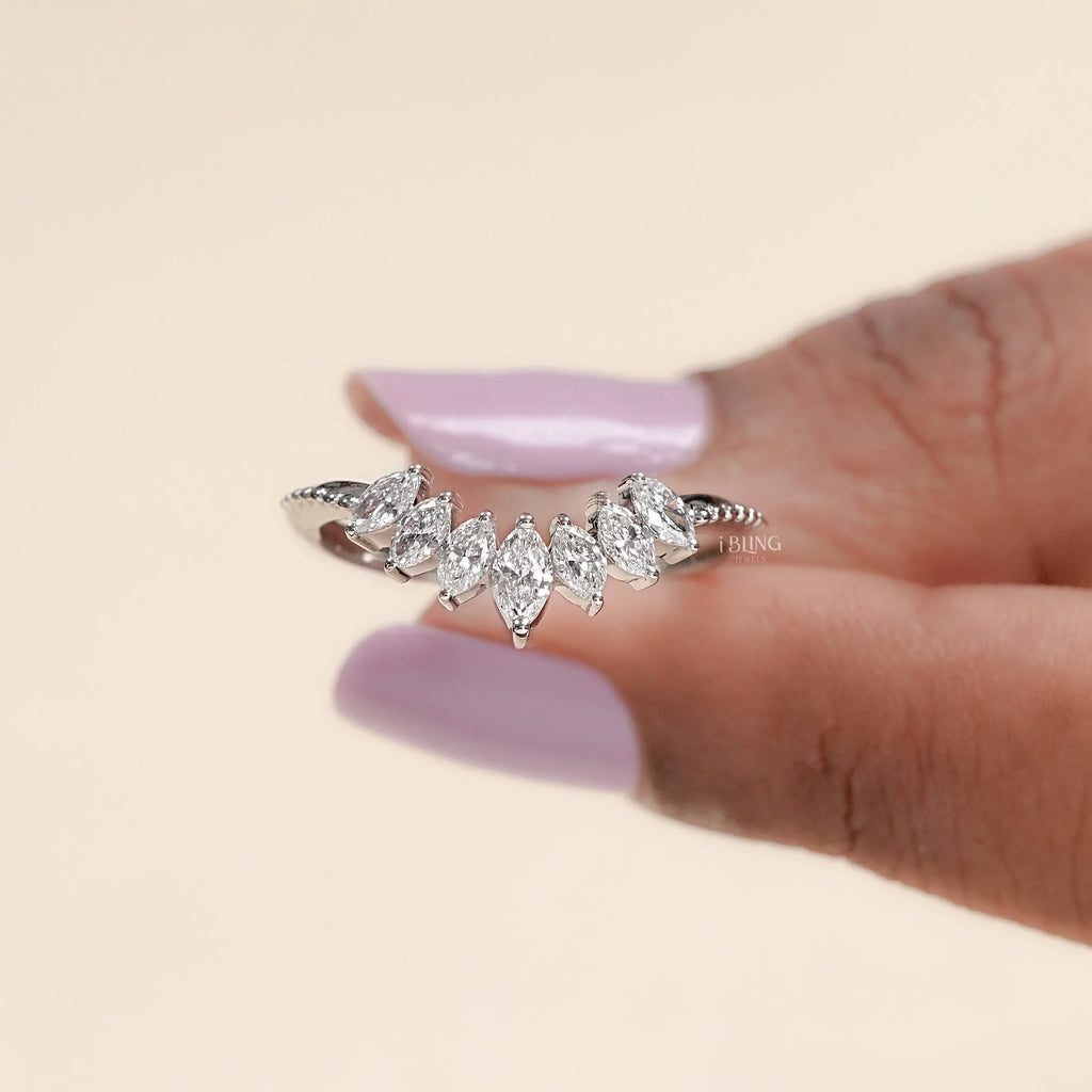 Marquise-Cut Lab Grown Diamond Curved Band