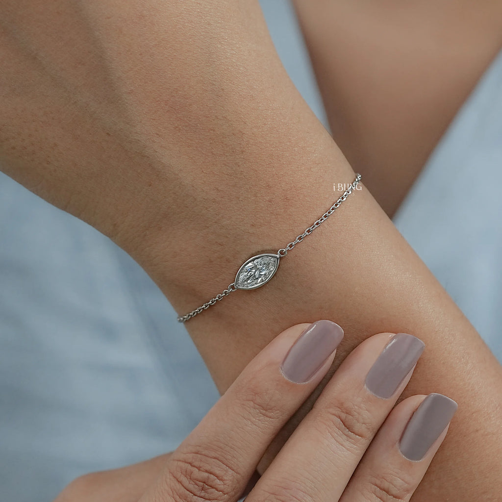 Marquise Cut Diamond Bezel Set Solitaire Bracelet