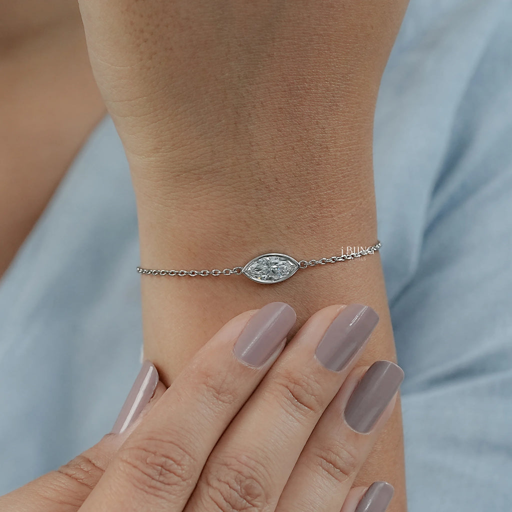 Marquise Cut Diamond Bezel Set Solitaire Bracelet