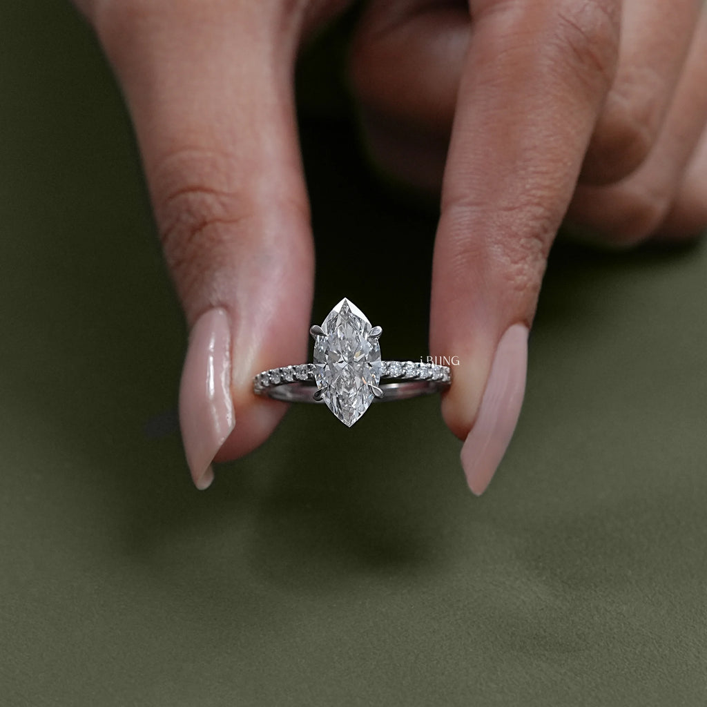 Marquise Cut Lab Diamond Engagement Ring