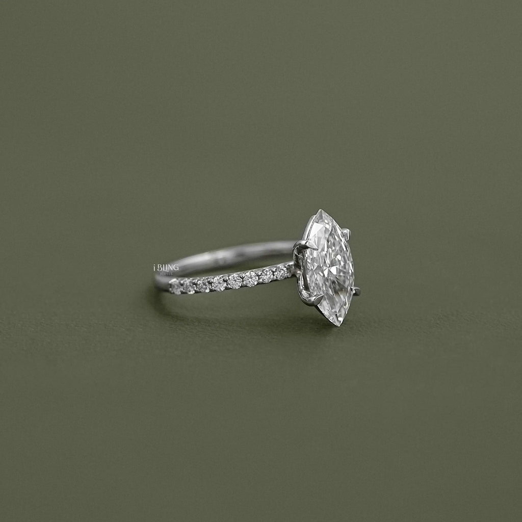 Marquise Cut Lab Diamond Engagement Ring