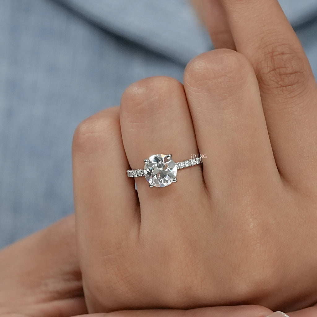 Old European Round Cut Solitaire Accent Stone Ring