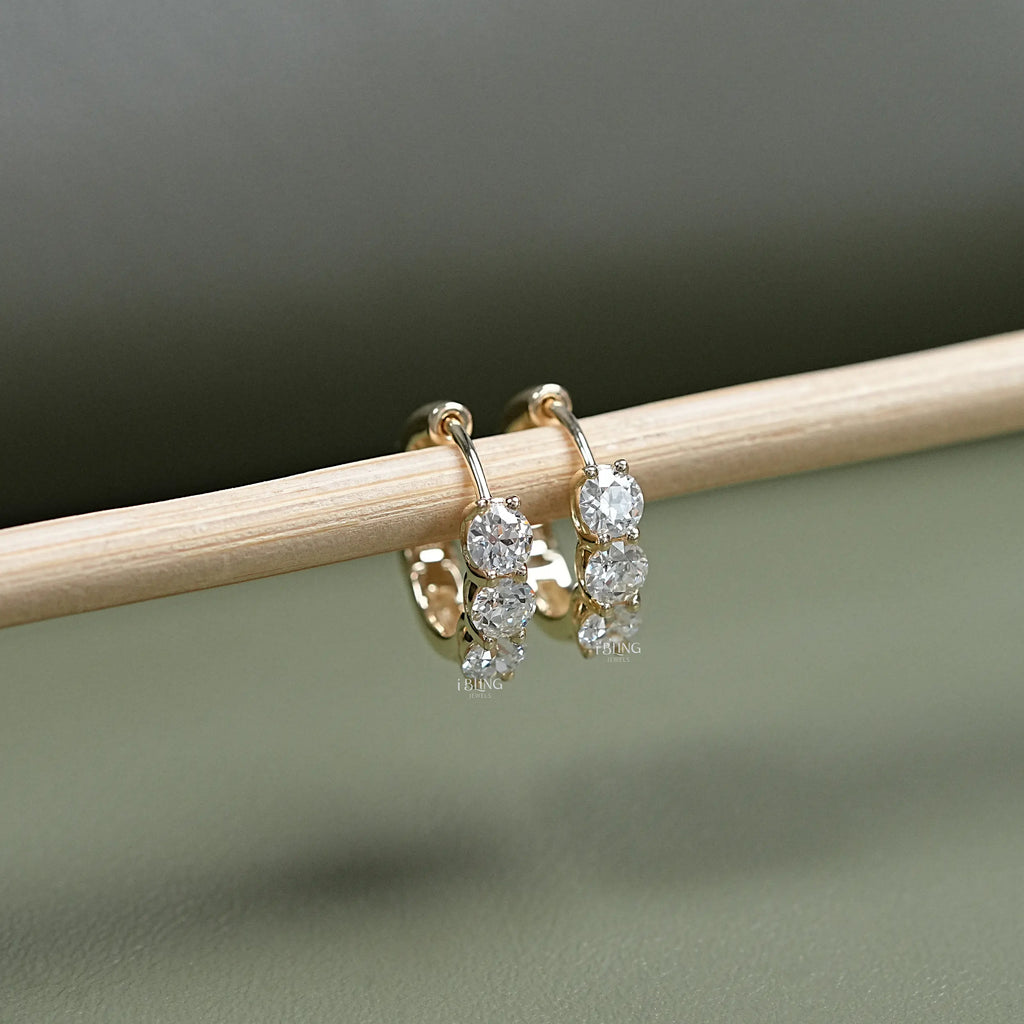 Old European Round Cut Lab Diamond Hoop Earrings