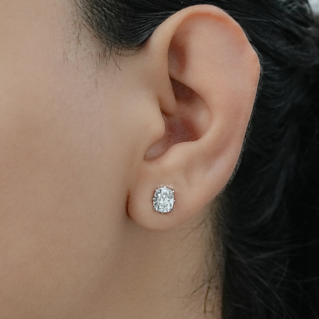 Old Mine Cushion Lab Diamond Stud Earrings