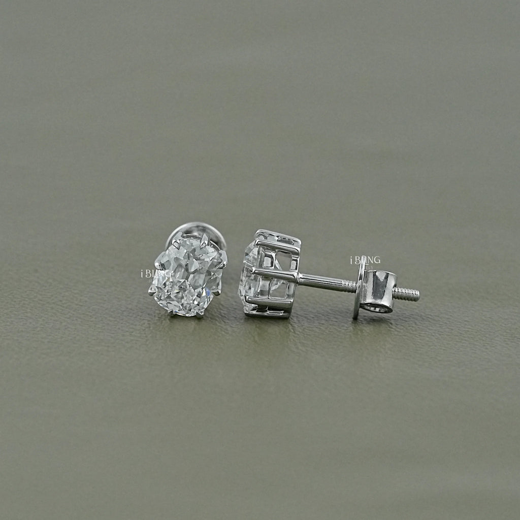 Old Mine Cushion Lab Diamond Stud Earrings