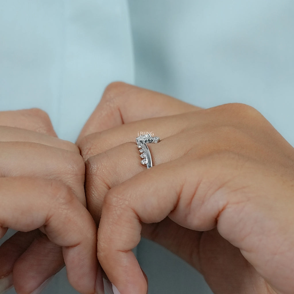 Pear Cut Lab Diamond Open Cuff Engagement Ring