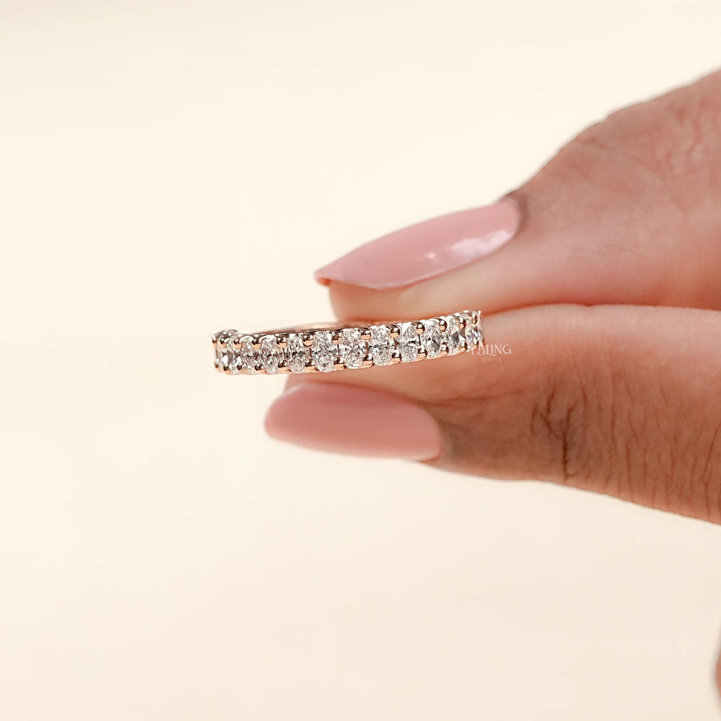 Oval Lab Diamond Half Eternity Wedding Band